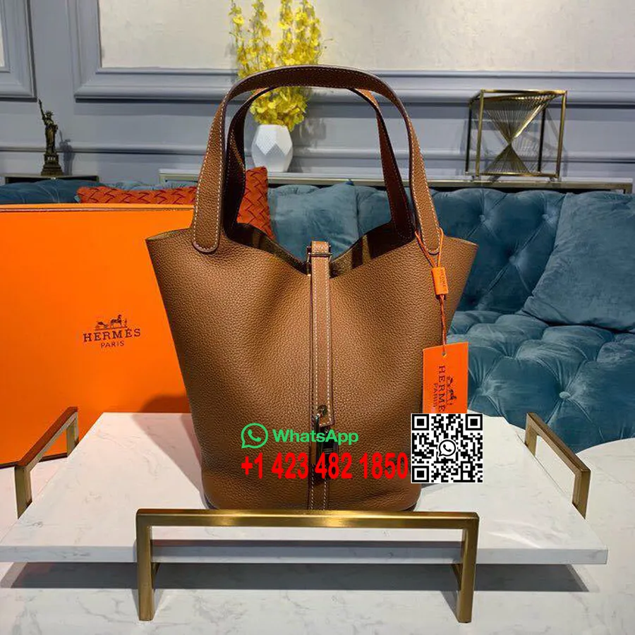 Hermes Picotin Lock Taška 22cm Togo Teletina Ručně šitá Zlatým Hardwarem, žlutohnědá