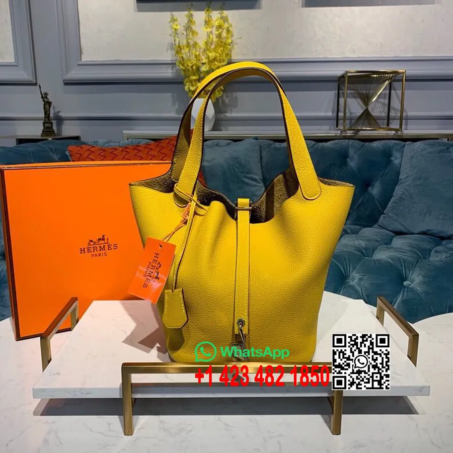 Hermes Picotin Lock Bag 22cm Togo Telecí Kůže Ručně šité Zlaté Doplňky, žlutá