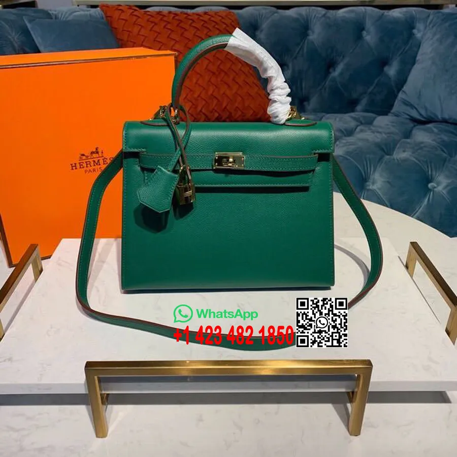 Hermes Kelly 25cm Epsom Soma Daļēji Ar Roku šūta Zelta Aparatūra, Malahīts