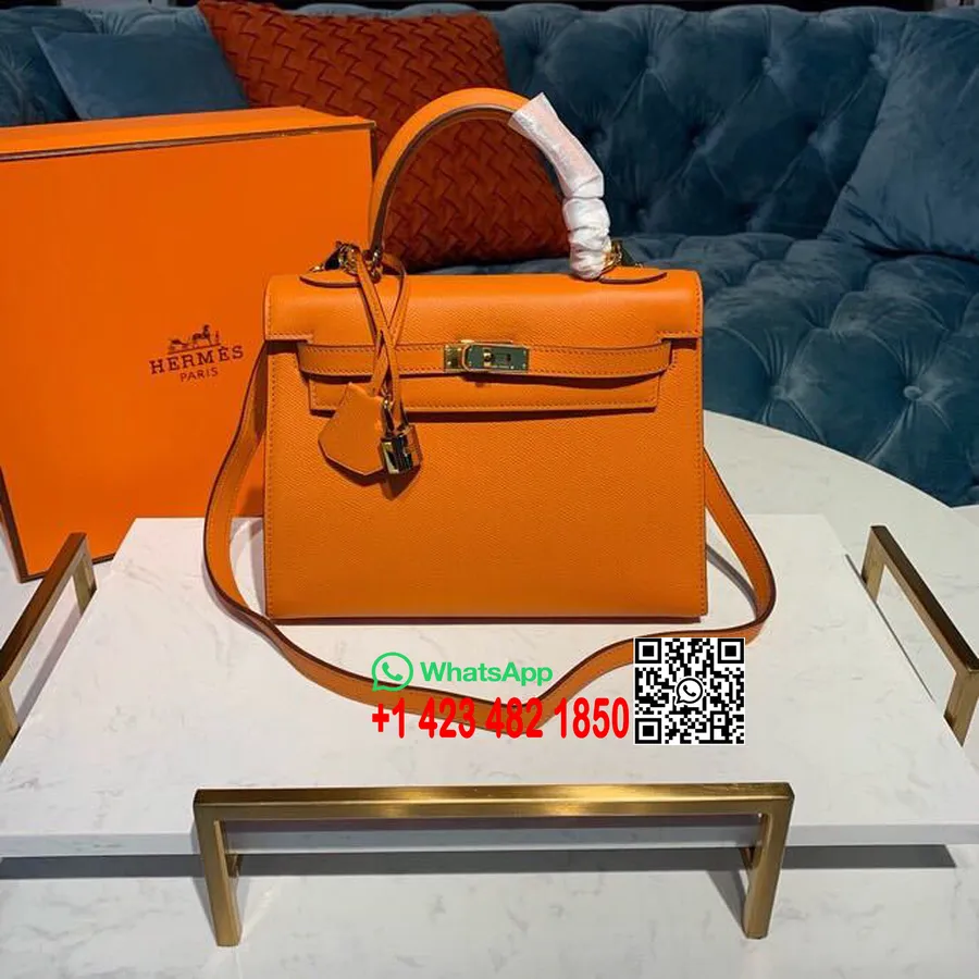 Hermes Kelly 25cm Epsom Çanta Yarı El Dikişli Altın Donanım, Turuncu