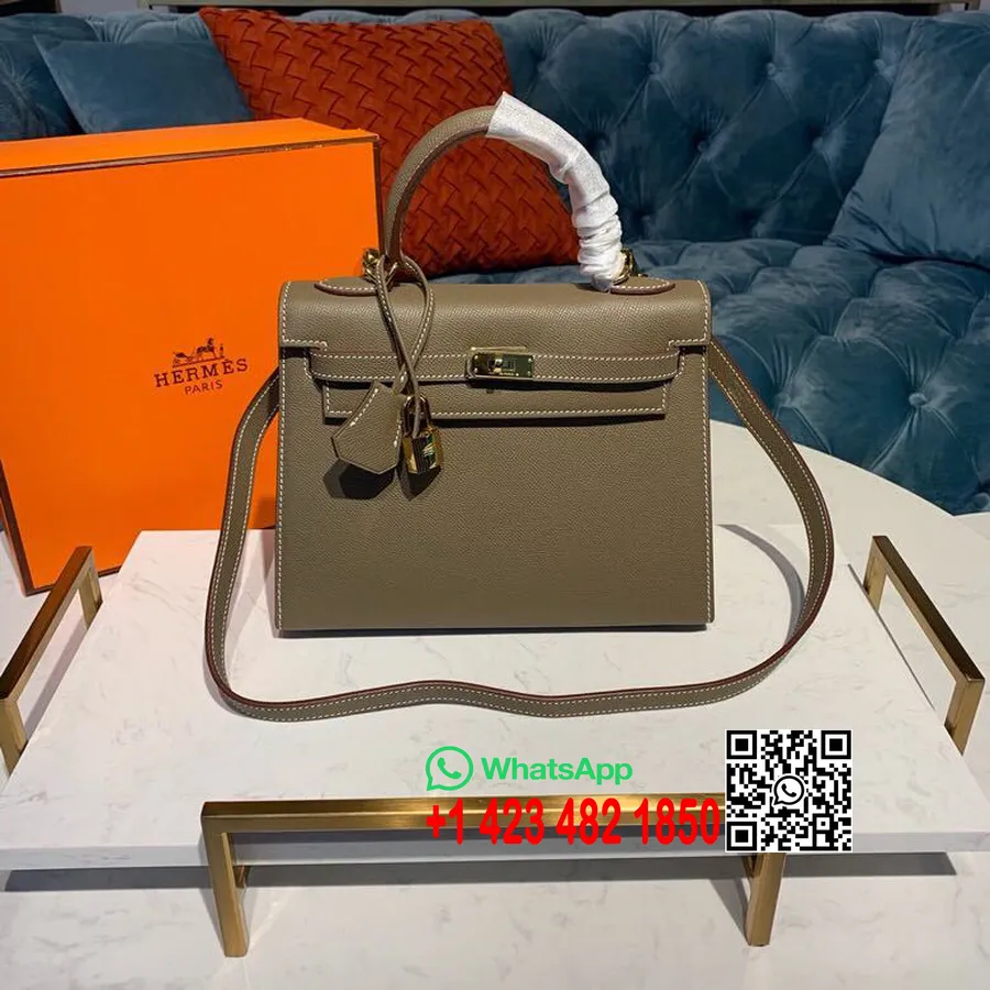 Hermes Kelly 25cm Epsom Çanta Yarı El Dikişli Altın Donanım, Etoupe