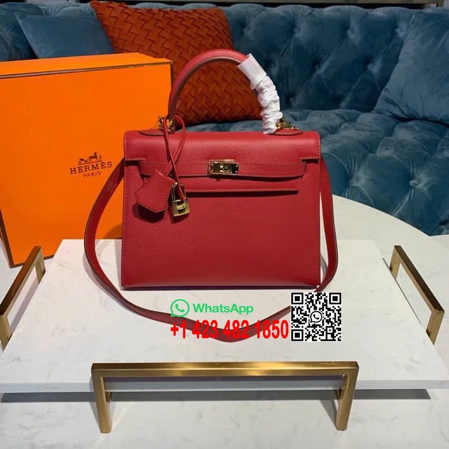 Hermes Kelly 25cm Epsom Çanta Yarı El Dikişli Altın Donanım, Allık Tomate