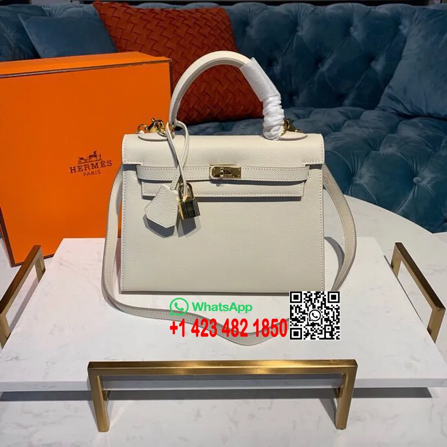 Hermes Kelly 25cm Epsom Çanta Yarı El Dikişli Altın Donanım, Craie