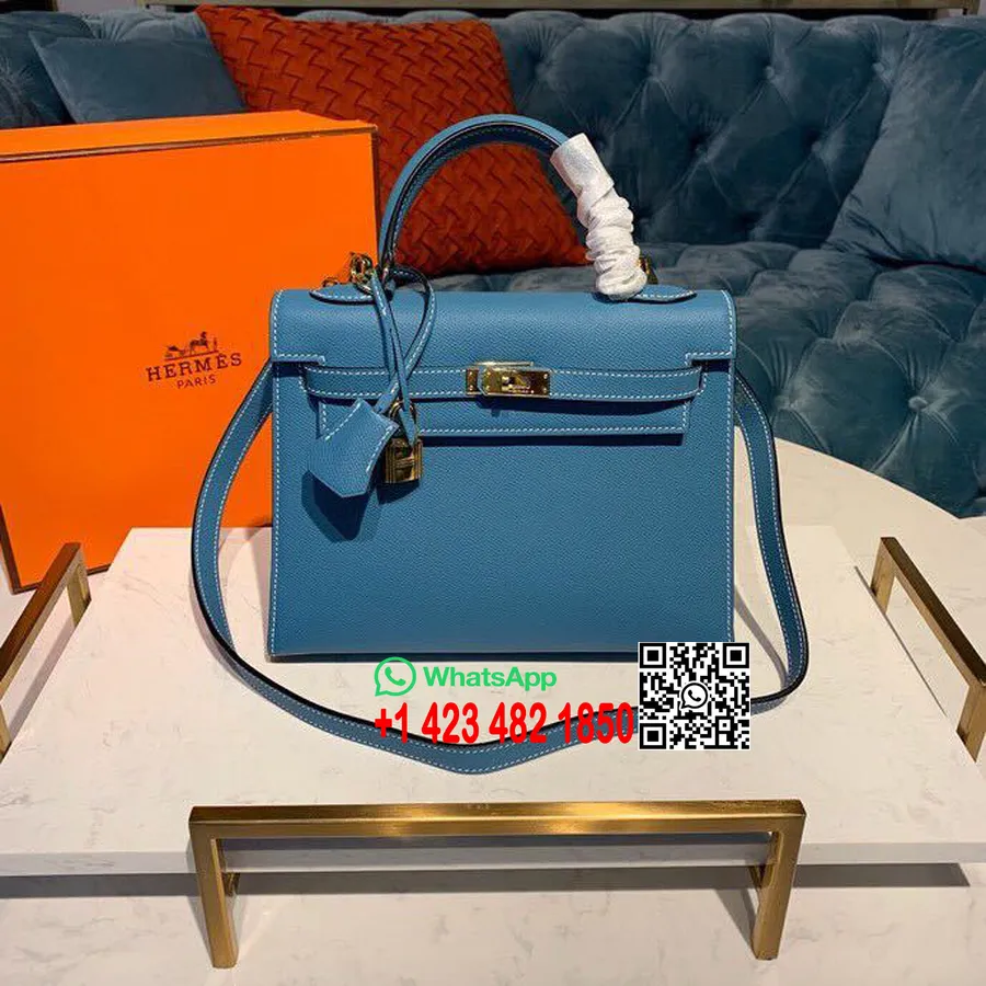 Hermes Kelly 25cm Epsom Çanta Yarı El Dikişli Altın Donanım, Kobalt