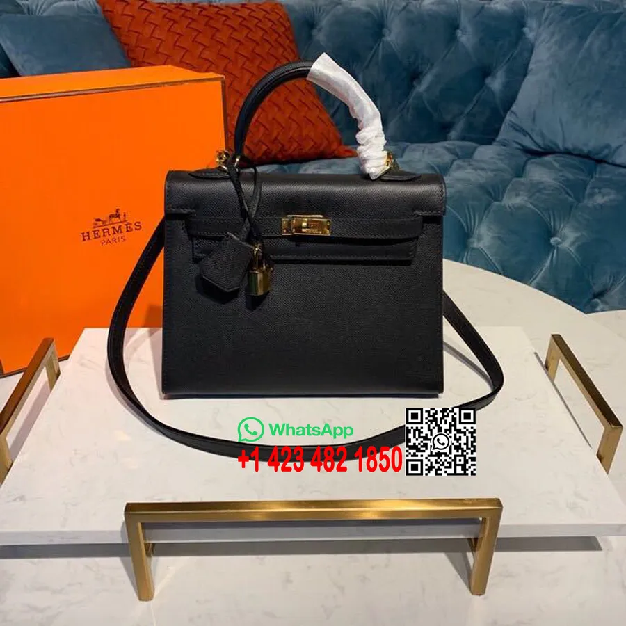 Hermes Kelly 25cm Epsom Çanta Yarı El Dikişli Altın Donanım, Noir