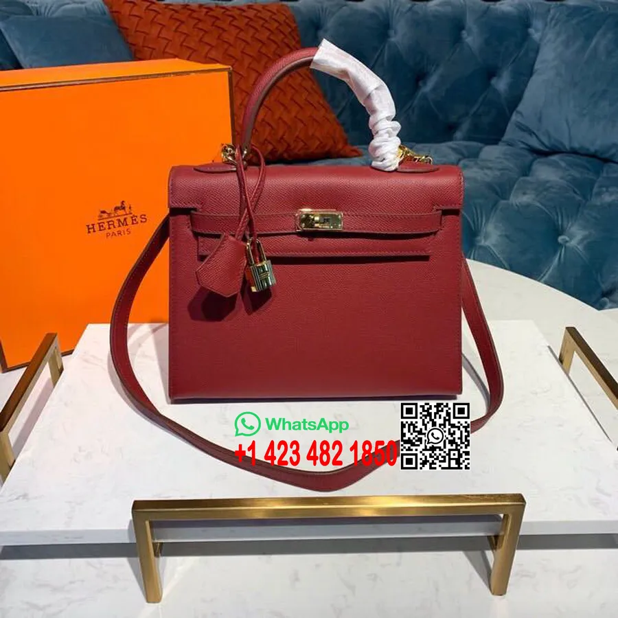 Hermes Kelly 25cm Epsom Çanta Yarı El Dikişli Altın Donanım, Rouge Casaque