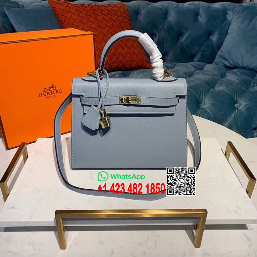 Hermes Kelly 25cm Epsom Çanta Yarı El Dikişli Altın Donanım, Mavi Lin