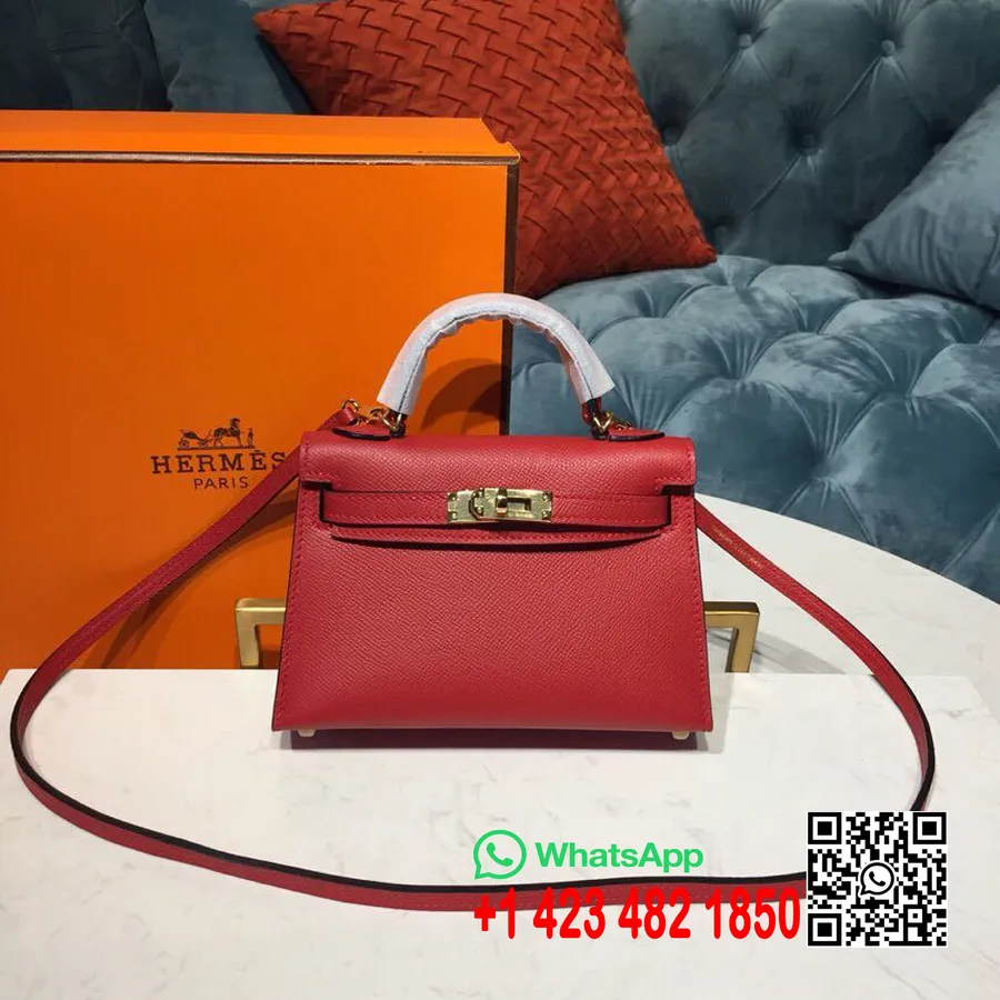 Hermes Mini Kelly 20cm Epsom Çanta El Dikişli Altın Donanım, Rouge Casaque