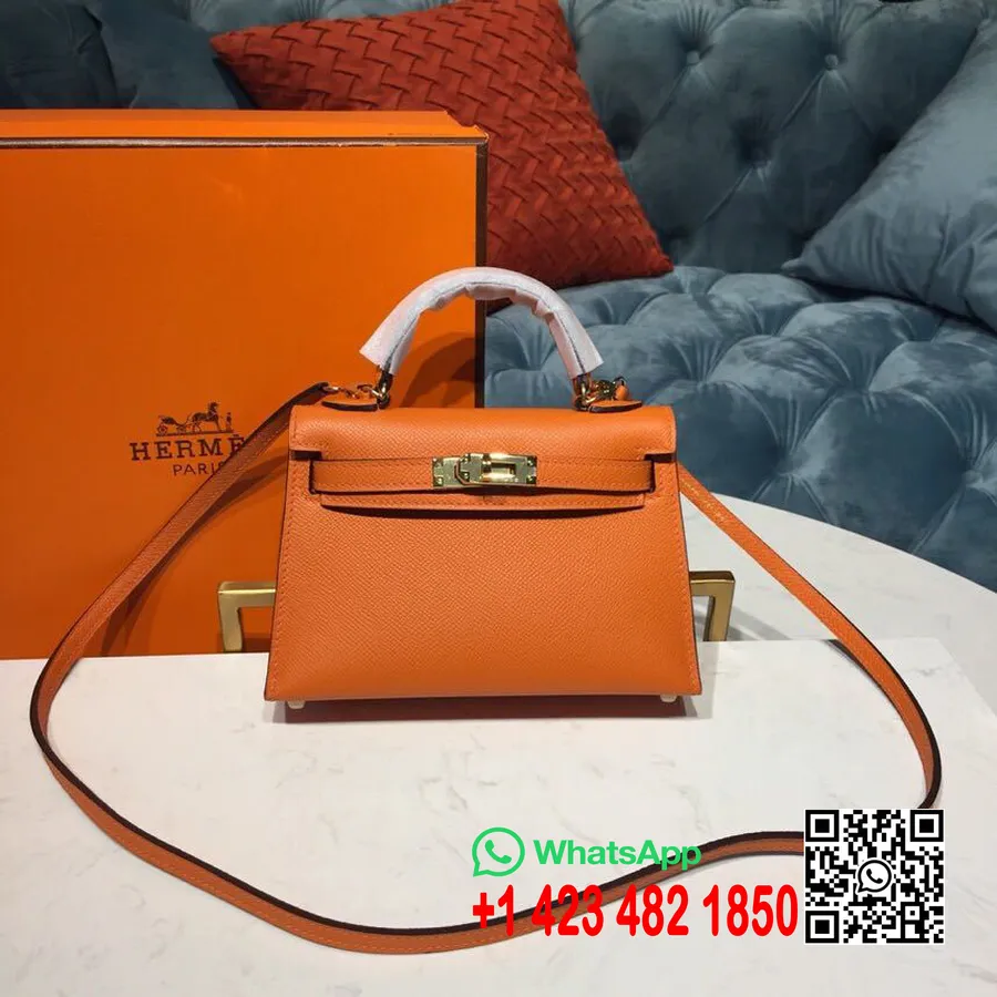 Hermes Mini Kelly 20cm Epsom Çanta El Dikişli Altın Donanım, Turuncu