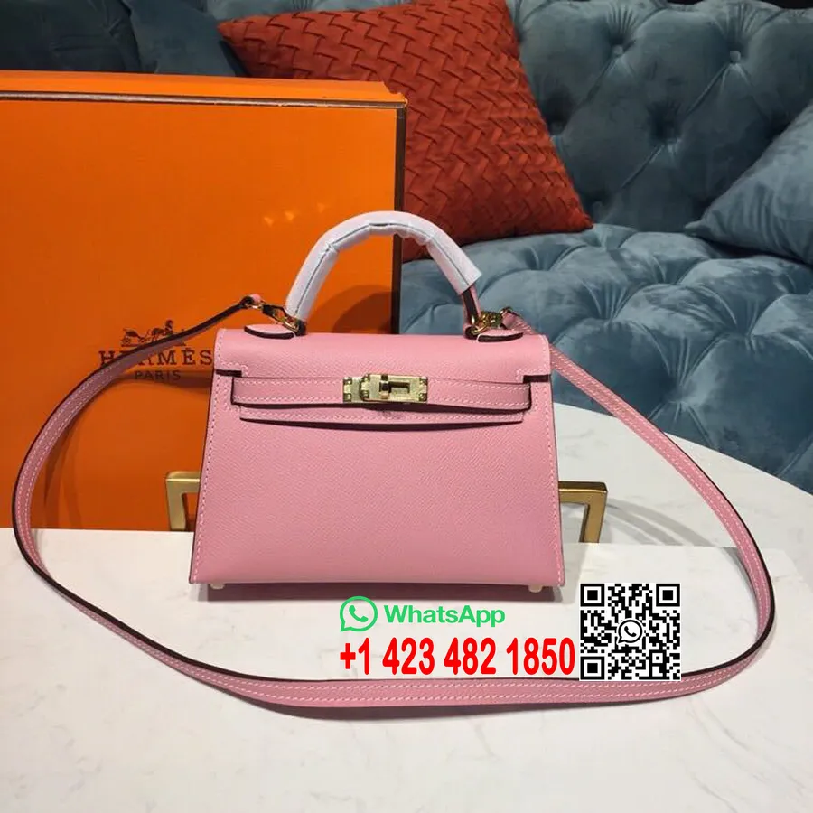 Hermes Mini Kelly 20cm Epsom Çanta El Dikişli Altın Donanım, Gül Konfeti