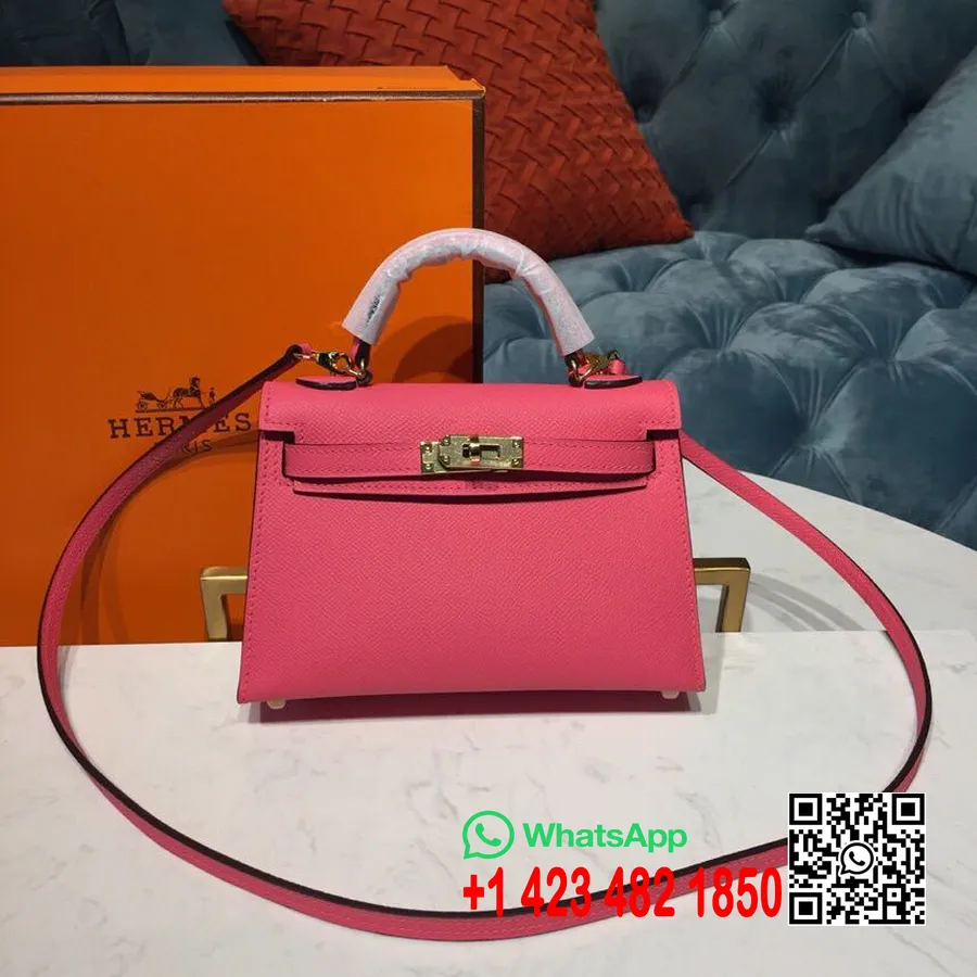 Hermes Mini Kelly 20cm Epsom Çanta El Dikişli Altın Donanım, Gül Lastikli