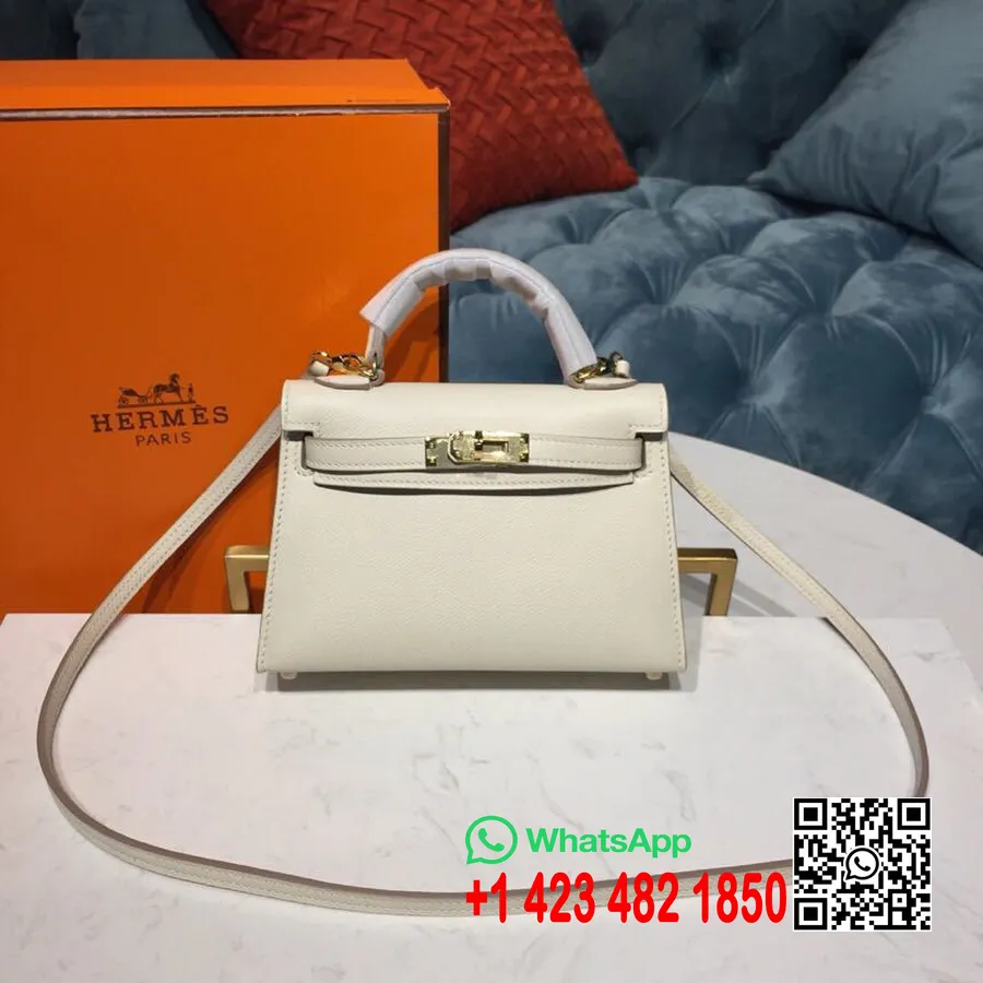 Hermes Mini Kelly 20cm Epsom Çanta El Dikişli Altın Donanım, Beyaz