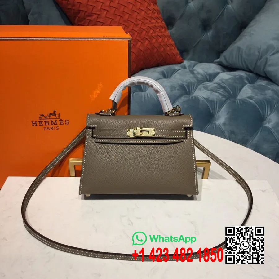 Hermes Mini Kelly 20cm Epsom Çanta El Dikişli Altın Donanım, Etoupe Gri