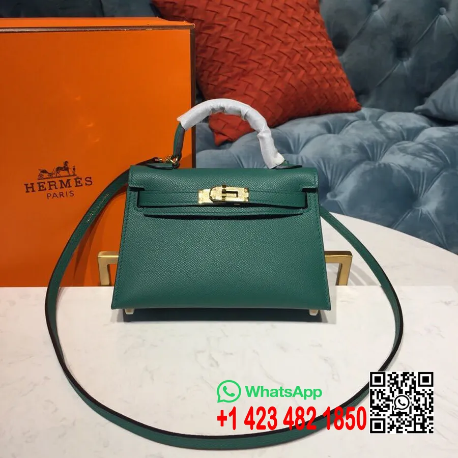 Hermes Mini Kelly 20cm Epsom Çanta El Dikişli Altın Donanım, Malakit