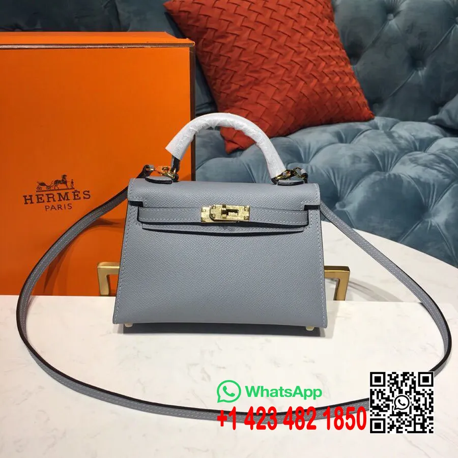 Hermes Mini Kelly 20cm Epsom Çanta El Dikişli Altın Donanım, Açık Mavi