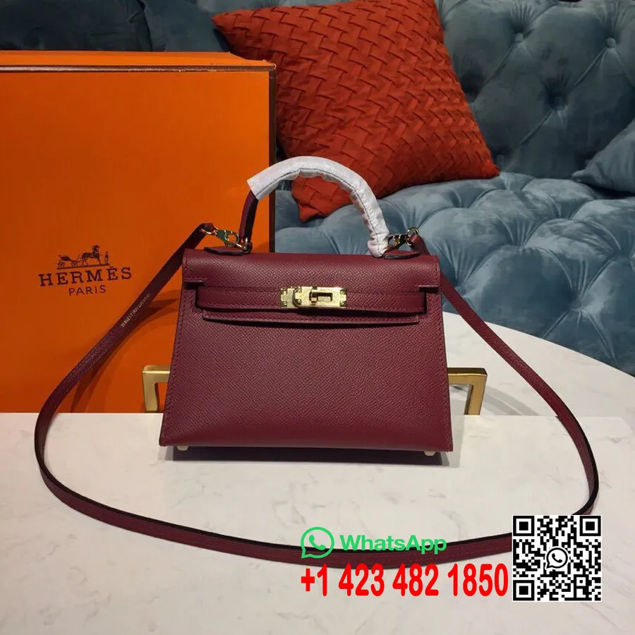 Hermes Mini Kelly 20cm Epsom Çanta El Dikişli Altın Donanım, Bordo