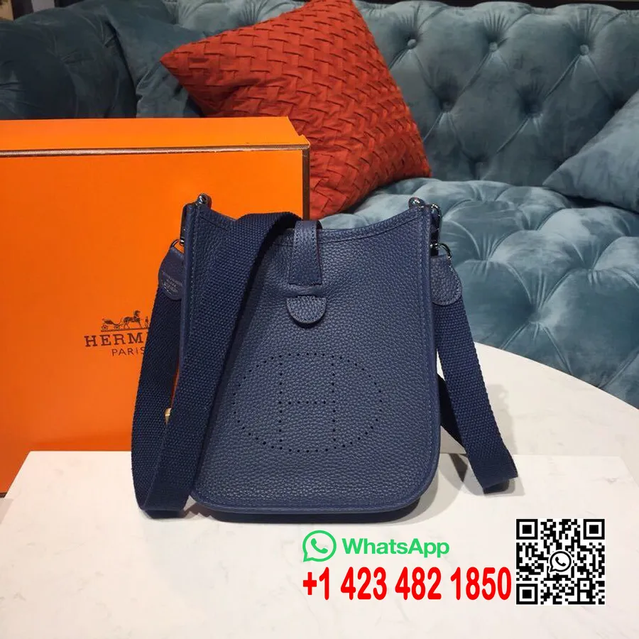 Tas Hermes Evelyne Ii Tpm 20cm Taurillon Clemence Perangkat Keras Paladium Jahitan Tangan, Biru Tua