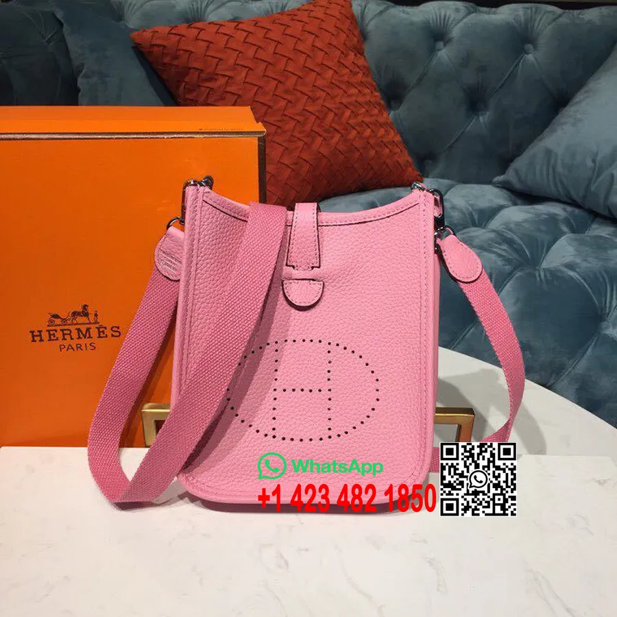 Hermes Evelyne Ii Tpm Táska 20 Cm-es Taurillon Clemence Kézzel Varrott Palládium Hardver, Rózsaszín