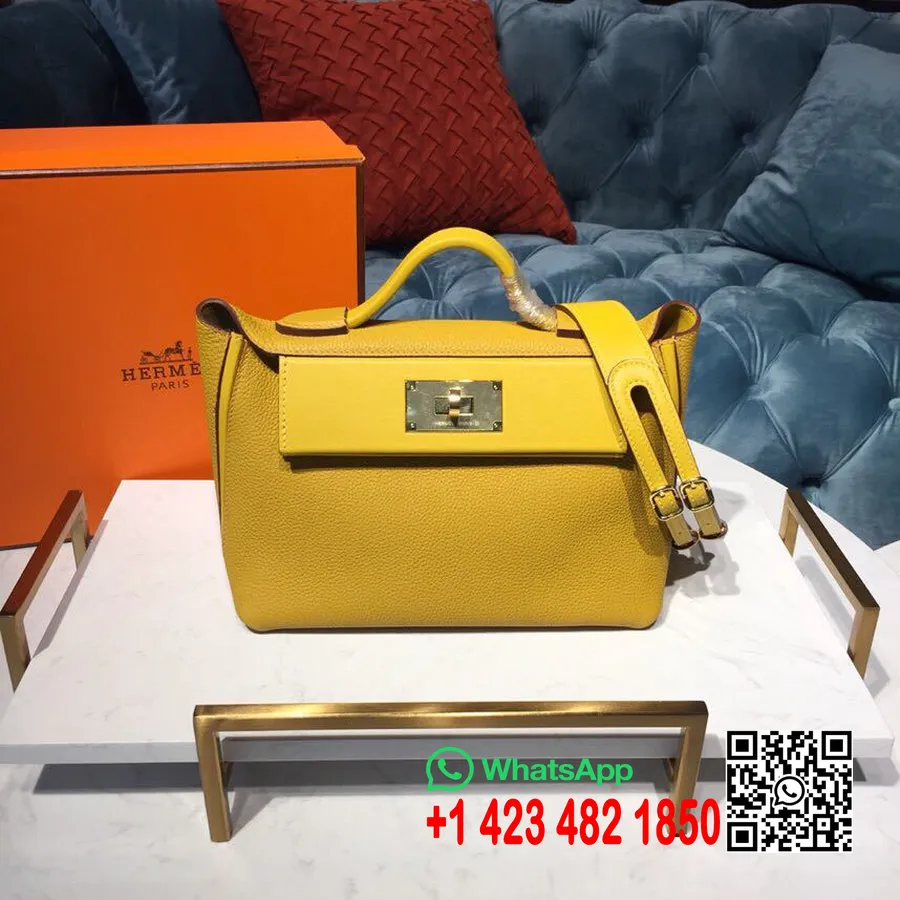 Tas Hermes 24/24 Taurillon Clemence Perangkat Keras Emas Jahitan Tangan, Kuning Ambre