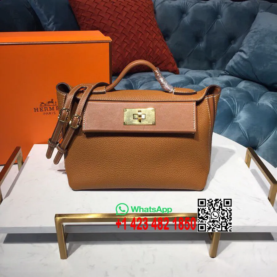 Hermes 24/24 Tas Taurillon Clemence Perangkat Keras Emas Jahitan Tangan, Emas