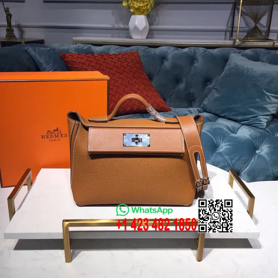 Hermes 24/24 Tas Taurillon Clemence Perangkat Keras Paladium Jahitan Tangan, Emas