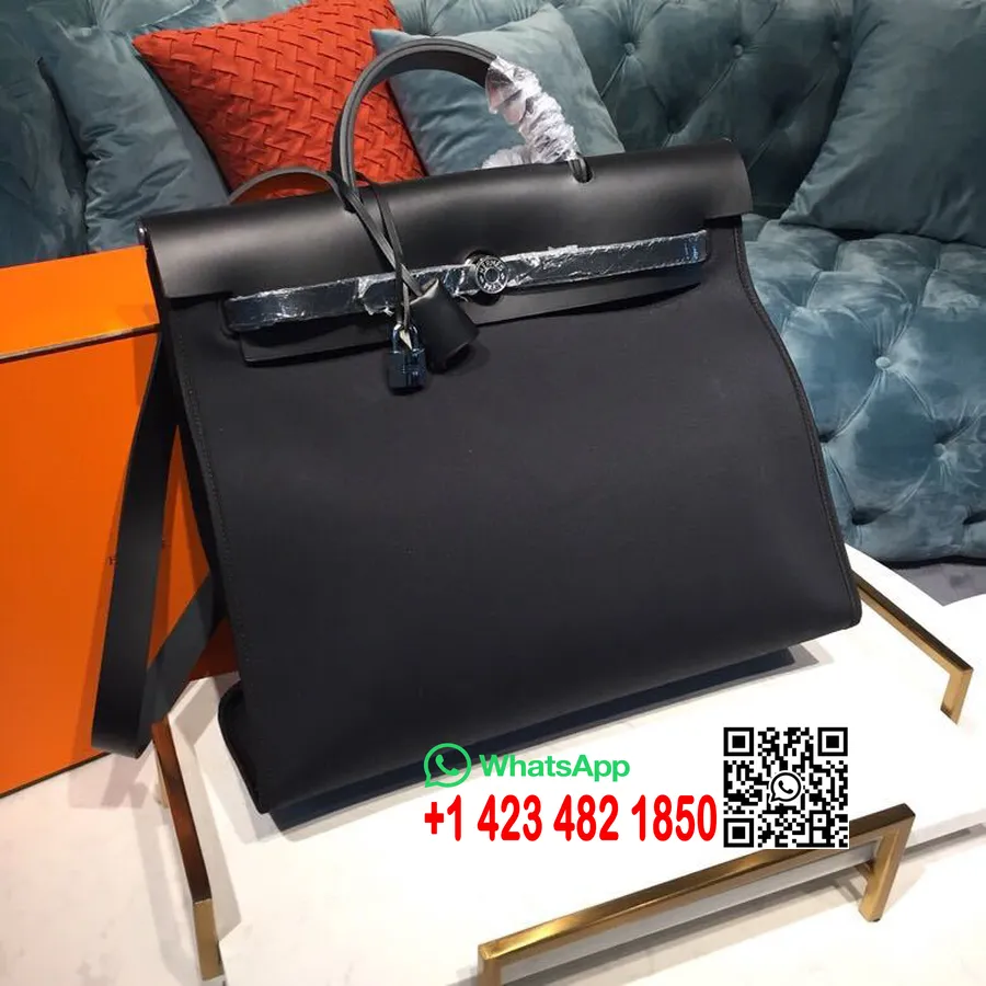 Hermes Toile H Herbag Zip Gm 39cm Panza Bumbac Paladiu Hardware, Noir