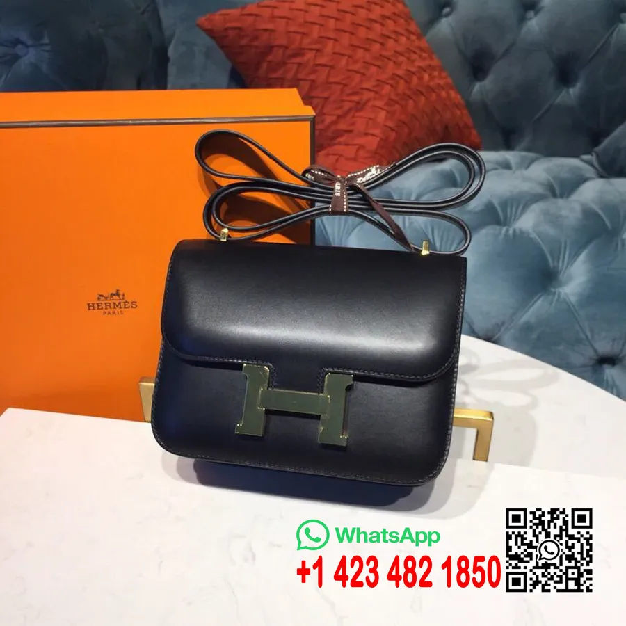 Hermes Constance Sac Boîte En Cuir De Veau Cousu Main Matériel Doré, Noir Ck89