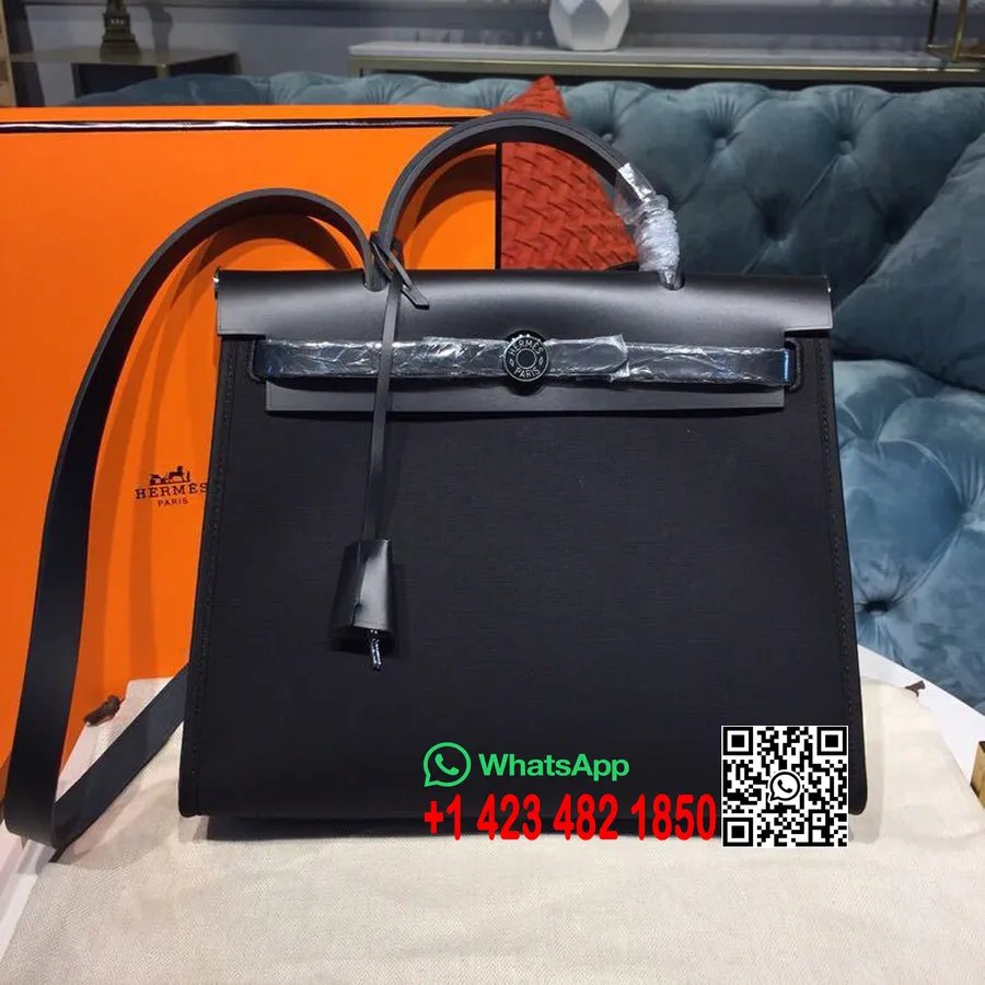 Hermes Toile H Hermes Zip Pm 31cm памучно платно паладиев хардуер, черен