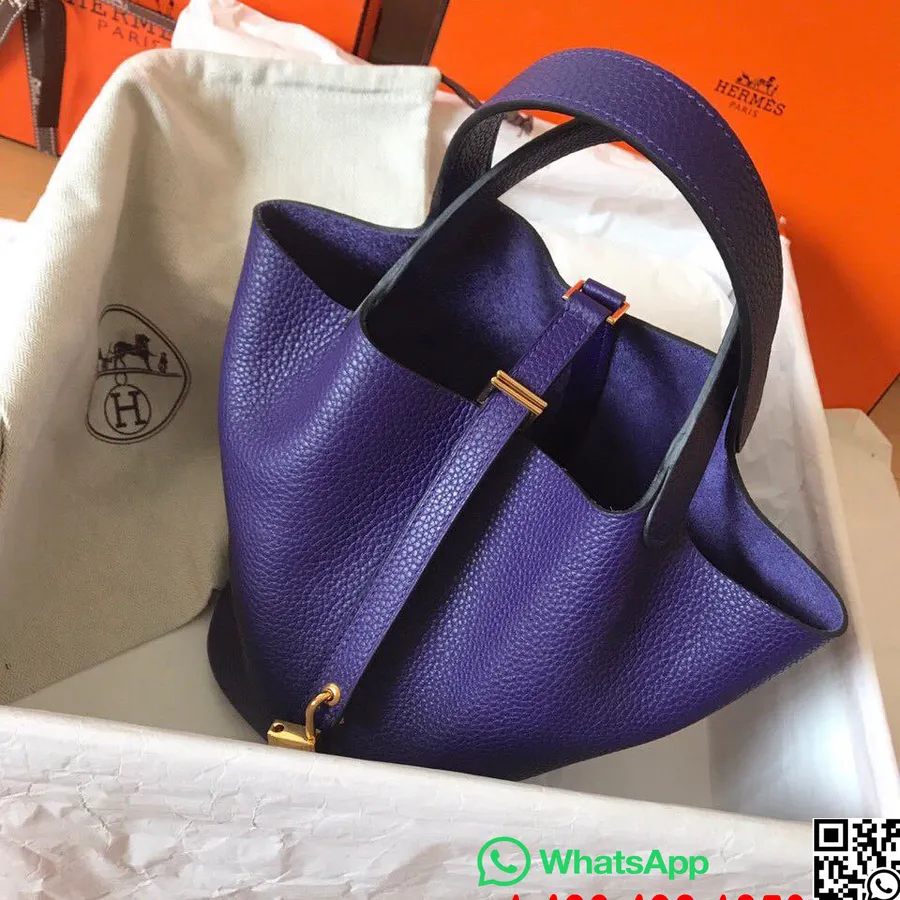 Hermes Picotin Lock 18cm Togo Tas Kulit Anak Sapi Jahitan Tangan Perangkat Keras Emas, Crocus 9w