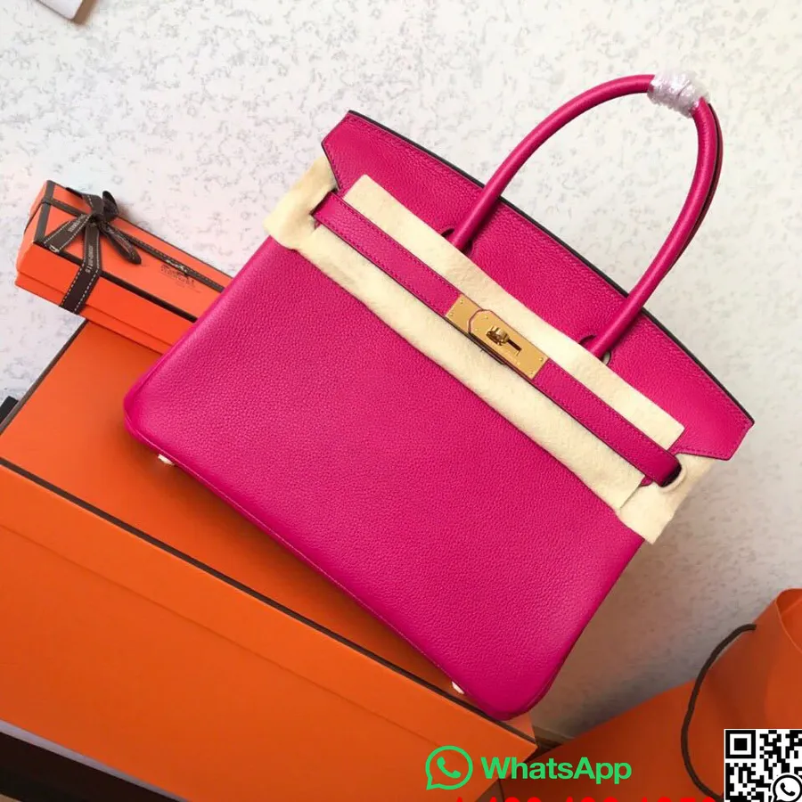 Hermes Birkin 30 Cm Togo Kalvskinnsväska Semi Handsydd Guldbeslag, Rosa Lila L3