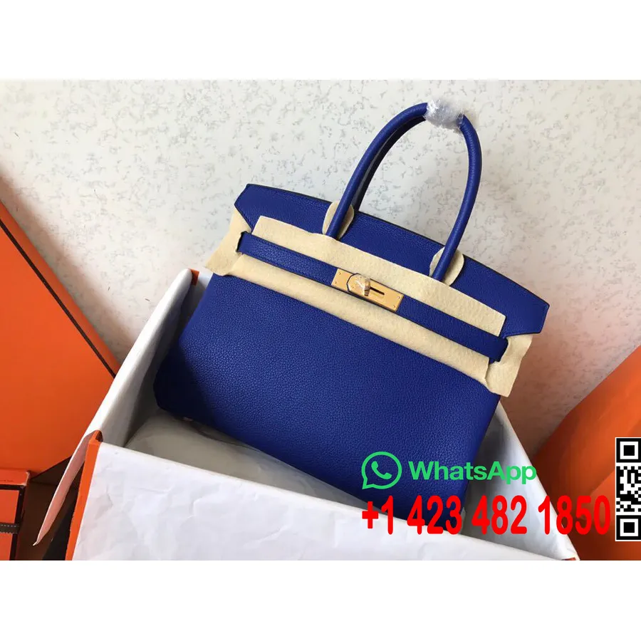 Hermes Birkin Tas Kulit Anak Sapi Togo 30cm Semi Handstitched Gold Hardware, Electric Blue 7t