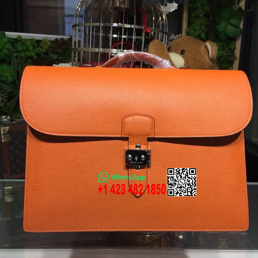 Hermes Sac A Depeche 38 Cm Evrak çantası Iş çantası Togo Dana Derisi Paladyum Donanım El Dikişli, Turuncu