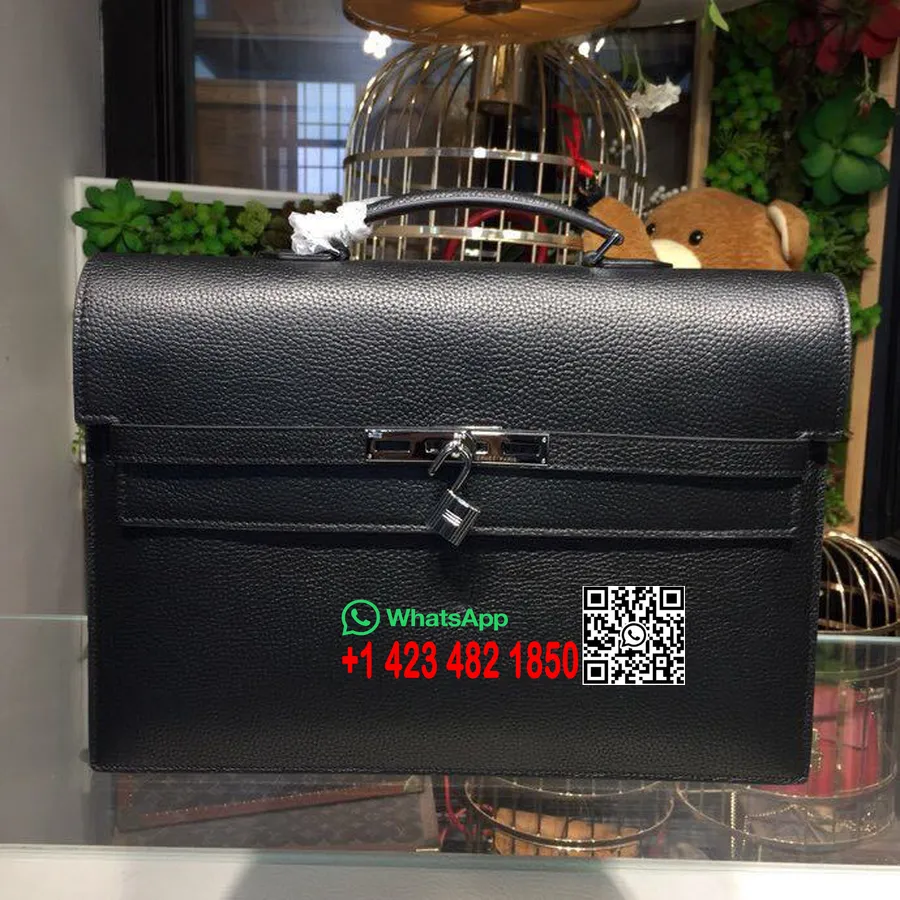 Hermes Kelly Depeche 38cm Evrak çantası Iş çantası Togo Dana Derisi Paladyum Donanım El Dikişli, Siyah