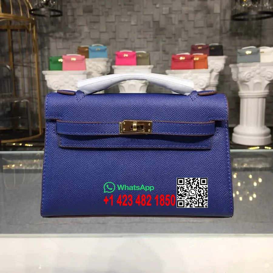 Hermes Mini Kelly Kp Pochette 22cm Epsom Teļa ādas Zelta Aparatūra Roku šūta, Elektriski Zila