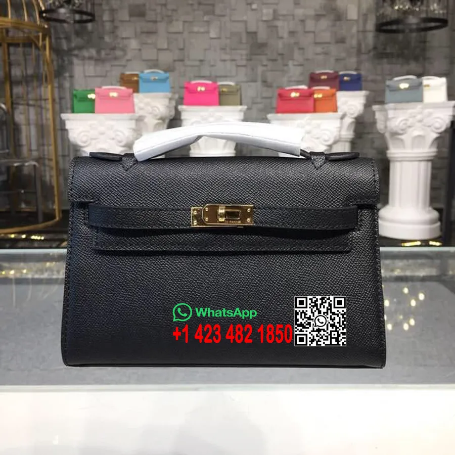 Hermes Mini Kelly Kp Poşet 22cm Epsom Dana Derisi Altın Donanım El Dikişli, Siyah