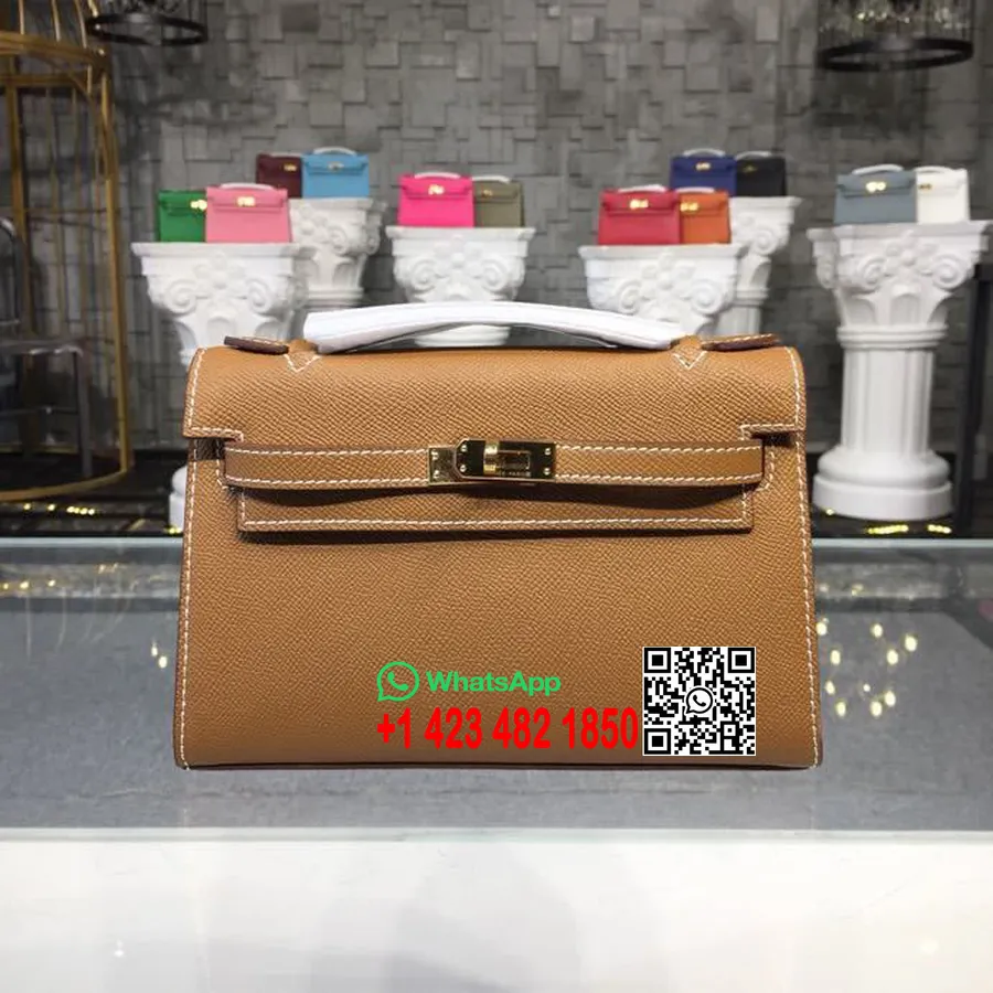 Hermes Mini Kelly Kp Pochette 22cm Epsom Teļa ādas Zelta Aparatūra Roku šūta, Zelta