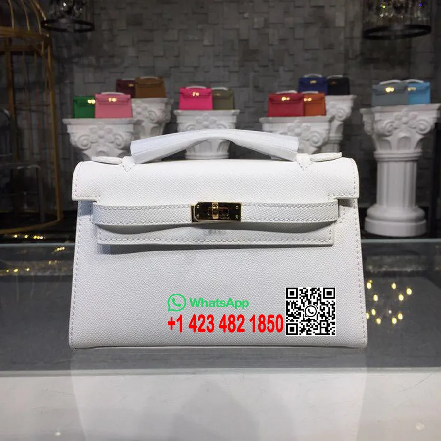 Hermes Mini Kelly Kp Pochette 22cm Epsom телешка кожа златен хардуер ръчно зашит, бял