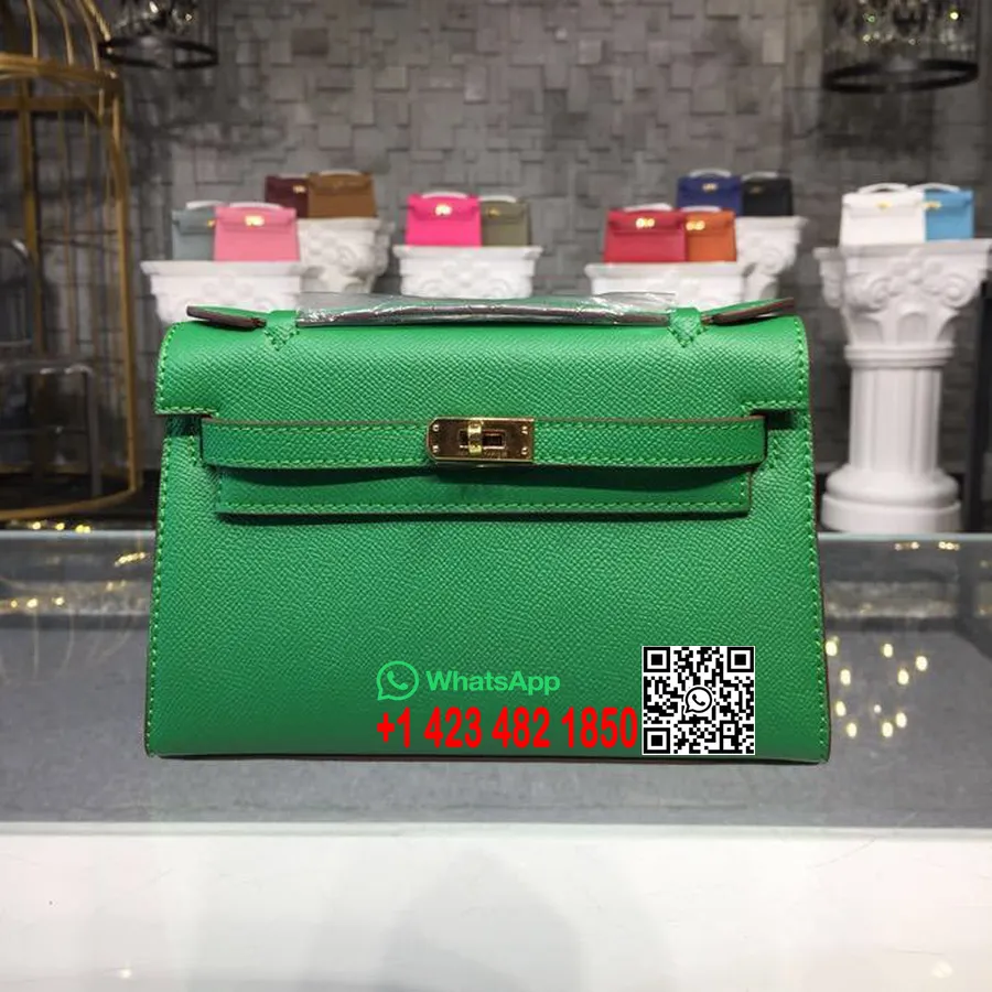 Hermes Mini Kelly Kp Pochette 22cm Epsom Teļa ādas Zelta Aparatūra Roku šūta, Bambusa