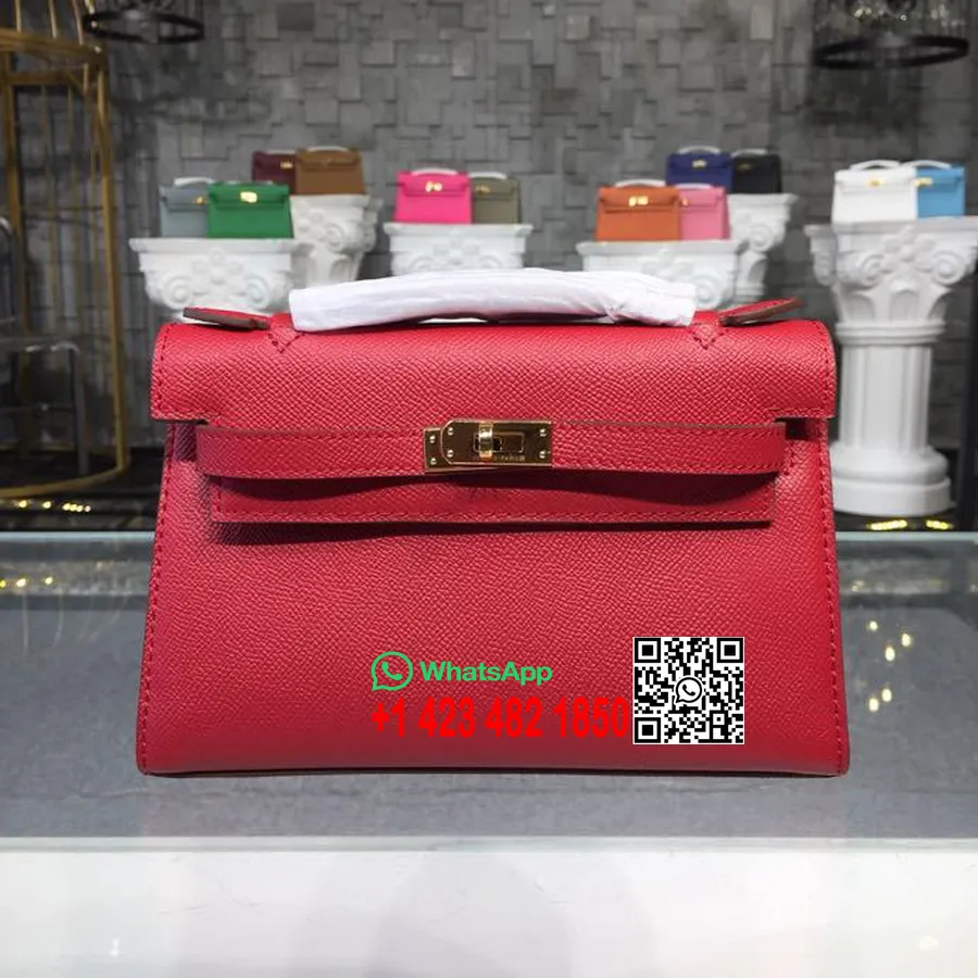 Hermes Mini Kelly Kp Pochette 22cm Piele De Vițel Epsom Hardware Auriu Cusut Manual, Roșu