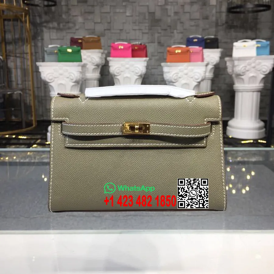 Hermes Mini Kelly Kp Pochette 22cm Epsom Calfskin Gold Hardware Jahitan Tangan, Etoupe