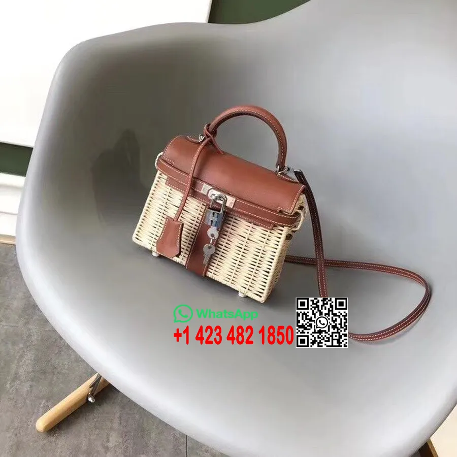 Hermes Mini Kelly Picknickväska 25 Cm Flätad Och Låda Kalvskinn Läder Palladium Hårdvara Handsydd, Guld Ck93