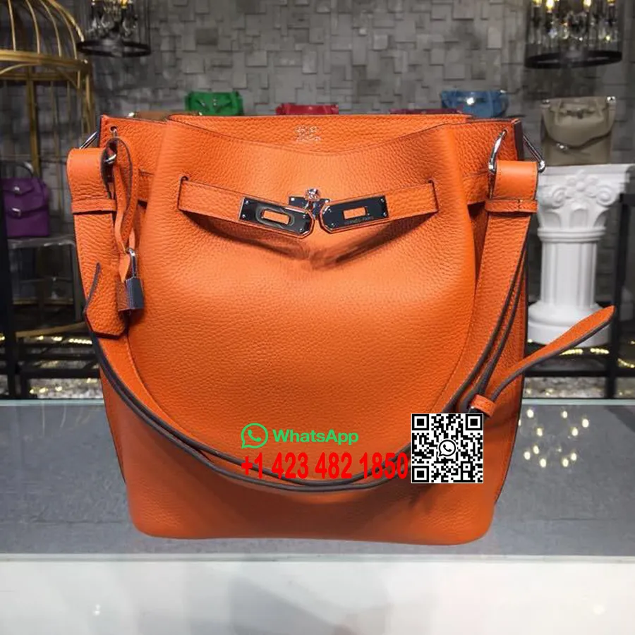 Tas Hermes So Kelly Tas Kulit Anak Sapi Togo 26cm Paladium Hardware Jahitan Tangan, Oranye