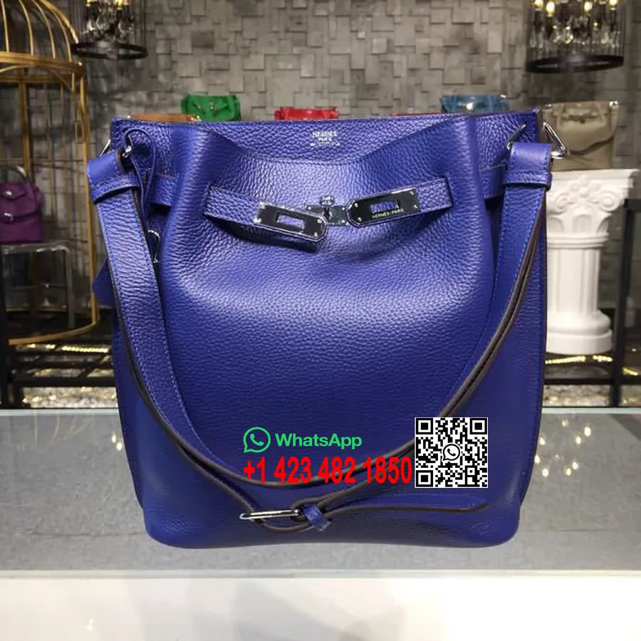 Hermes So Kelly Soma 26cm Togo Teļa ādas Soma Pallādija Aparatūra Roku šūta, Zila Elektriskā