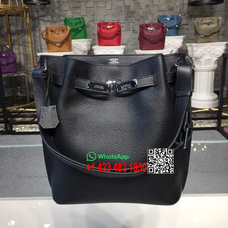 τσάντα Hermes So Kelly 26cm Togo τσάντα από δέρμα μοσχαριού παλλάδιο ραμμένο στο χέρι, μαύρο