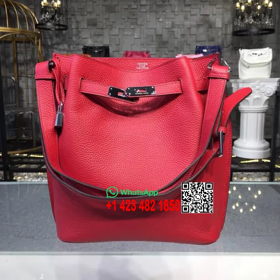 чанта Hermes So Kelly 26cm Togo чанта от телешка кожа, ръчно зашити от паладий, червена