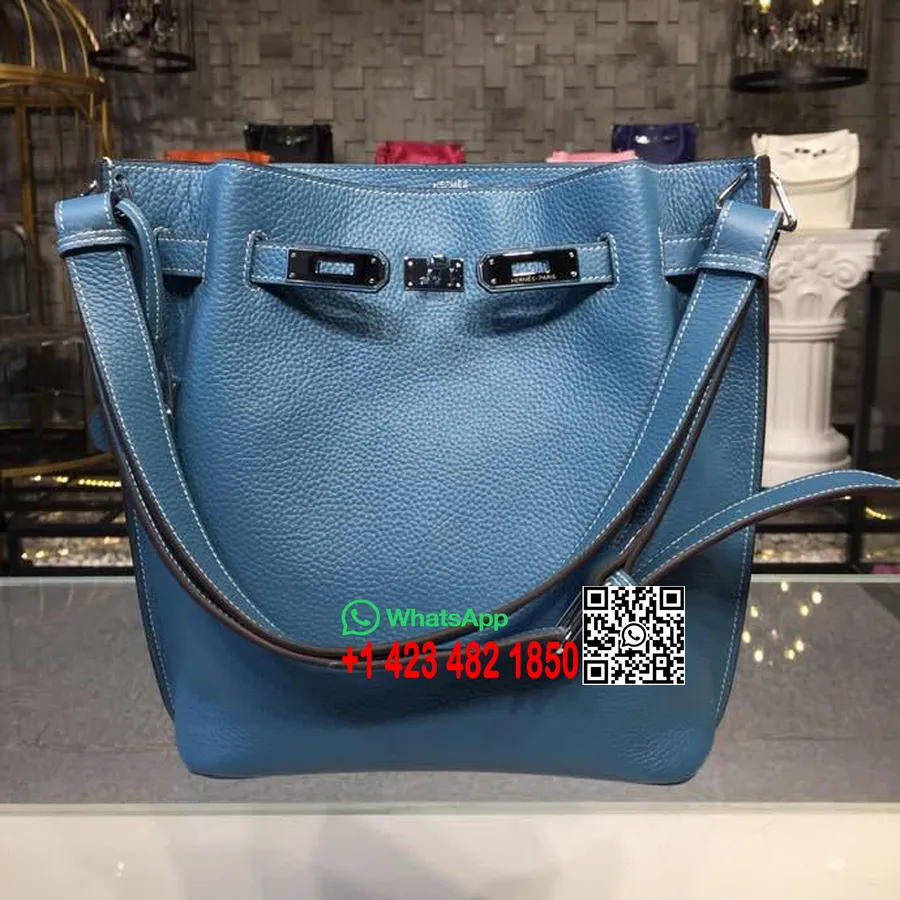 Сумка Hermes So Kelly 26 см, сумка Togo из телячьей кожи, палладиевая фурнитура, ручная прошивка, синий джинсовый цвет