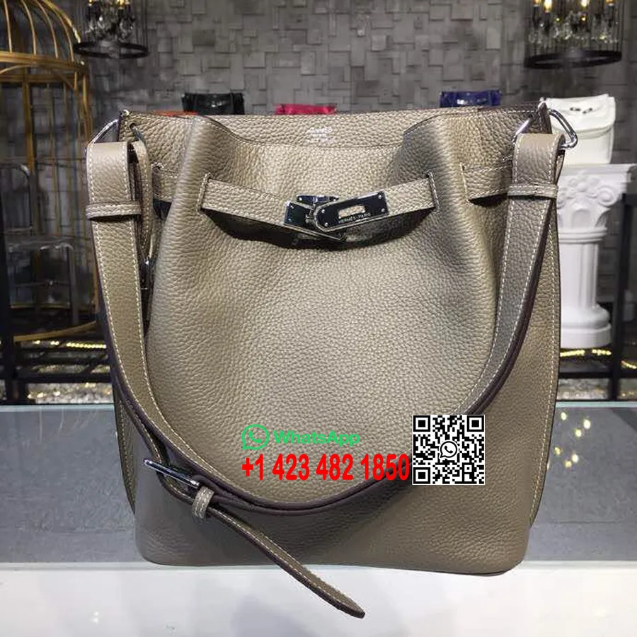 Сумка Hermes So Kelly 26см Togo Сумка из телячьей кожи с палладиевой фурнитурой, прошитая вручную, серая