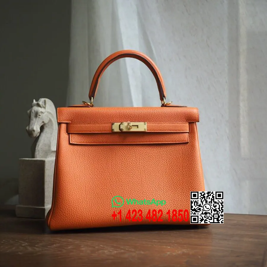 Hermes Kelly 28cm Togo Torba Ze Skóry Cielęcej Szyta Ręcznie, Pomarańczowa Ck93