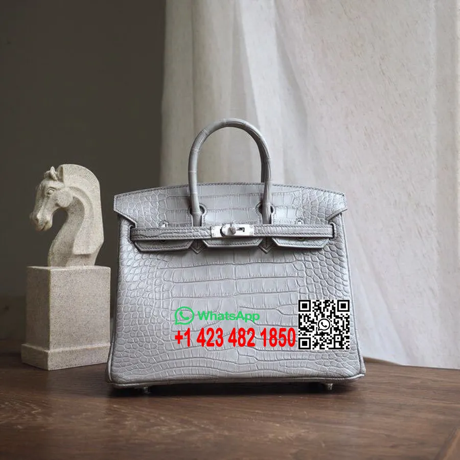 Hermes Birkin 25 Cm Matte Niloticus Krokodillenleer Tas Met De Hand Gestikte Gouden Hardware, Parelgrijs Ck80