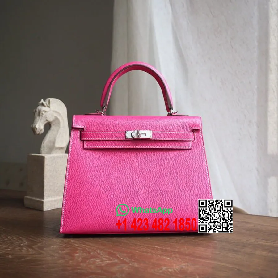 Hermes Kelly 25cm Epsom Vasikanahka Laukku Käsin Ommeltu, Rose Tyrien E5